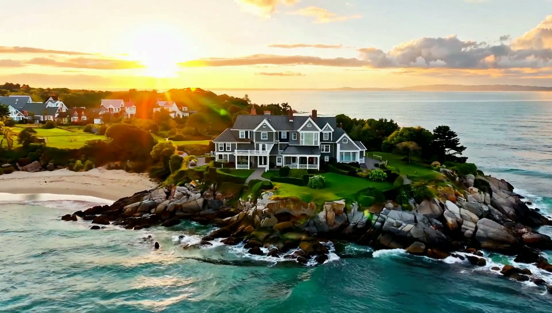 Narrated cinematic walkthrough of a luxury Nantucket-style coastal estate — exterior, grounds, and interior, presented by SZ INC. Realty